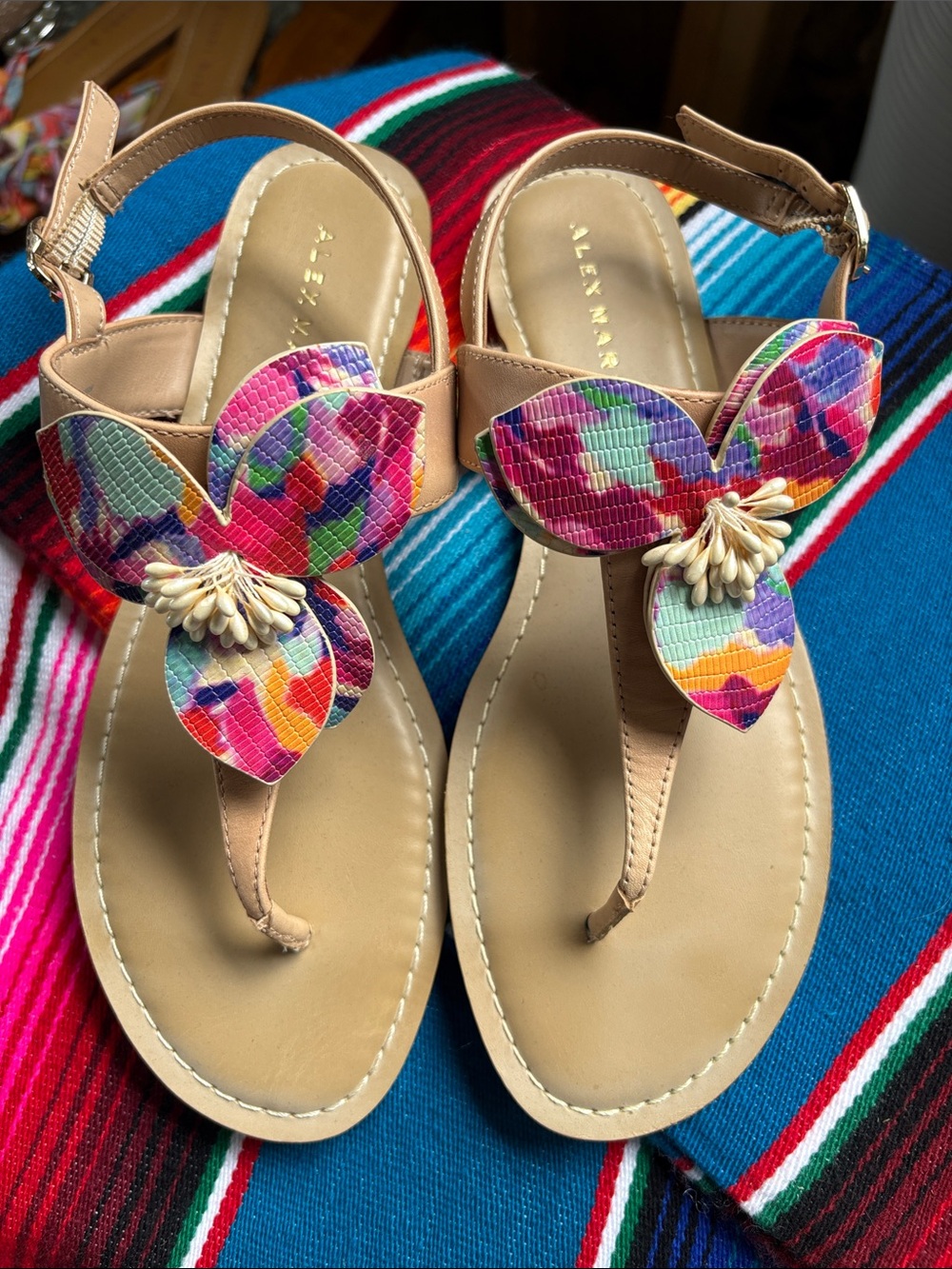 Alex Marie Tan Sandals with Multicolor Floral Accent